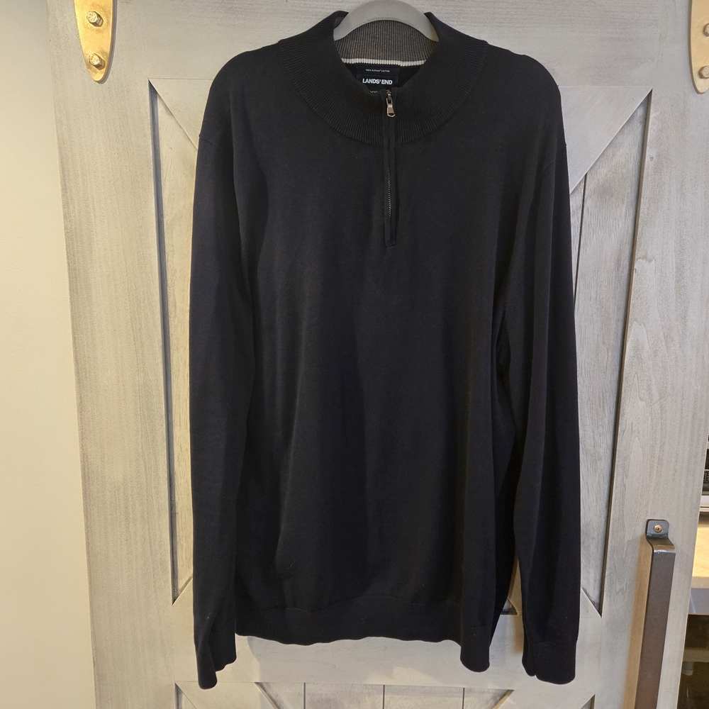 Lands' End Men's Zip-Up Black Sweater
